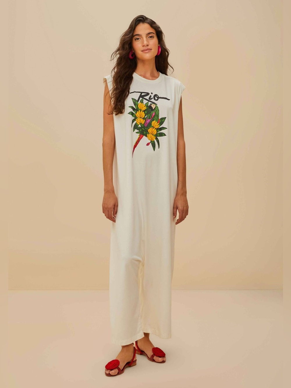 FARM Rio Cream Graphic Tropical Jumpsuit with Yellow & Green Print